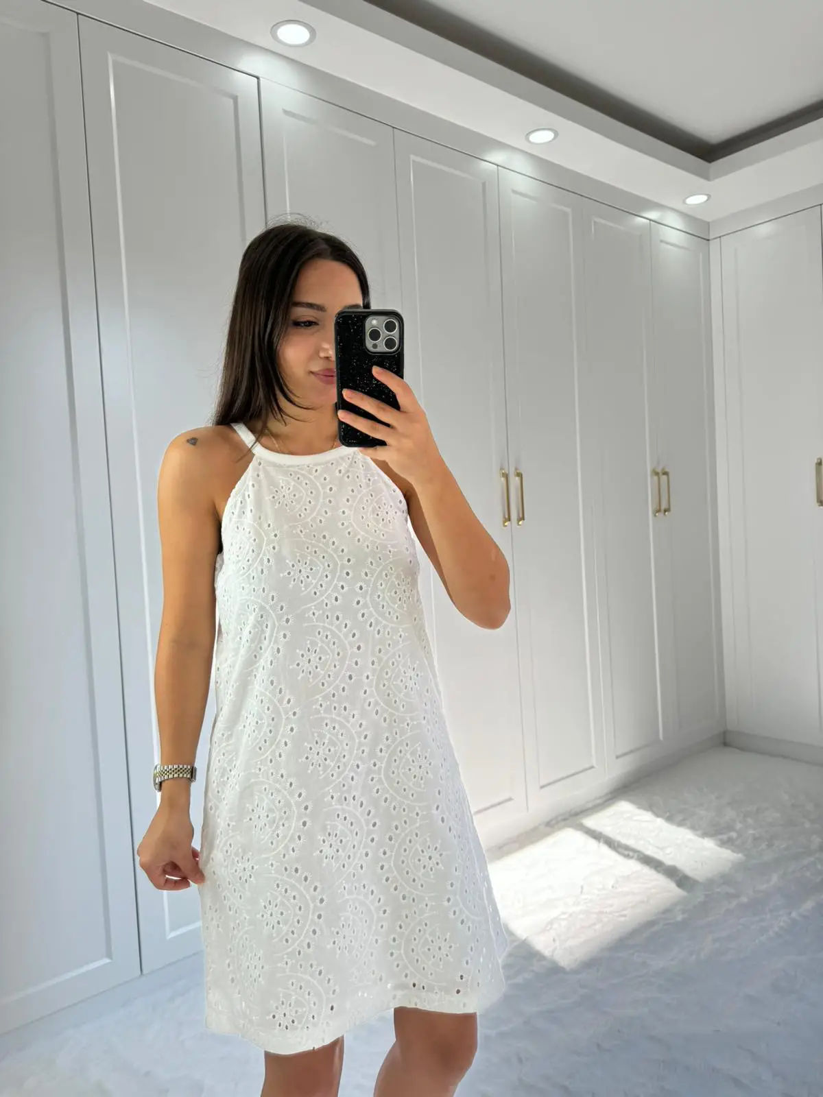 FİSTOLU ELBİSE BEYAZ RENK