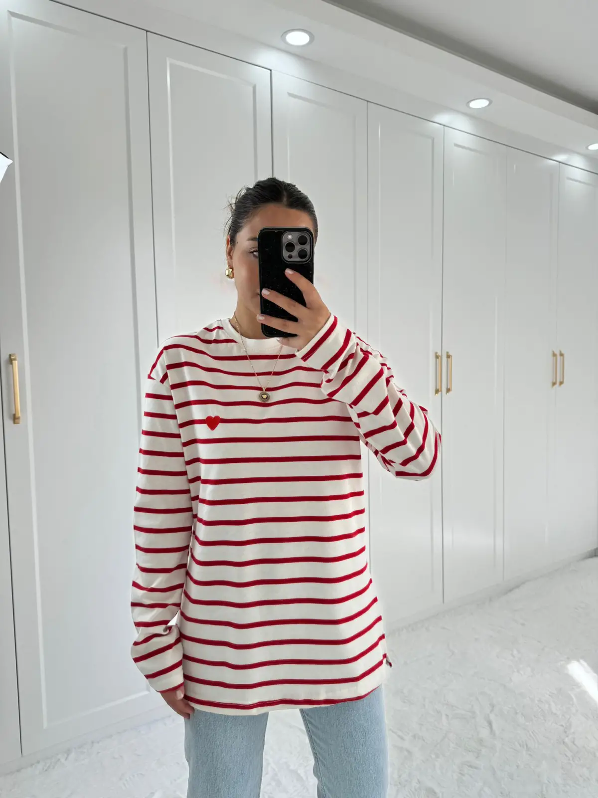 KALP'Lİ UZUN KOL SWEATSHİRT KIRMIZI ÇİZGİLİ