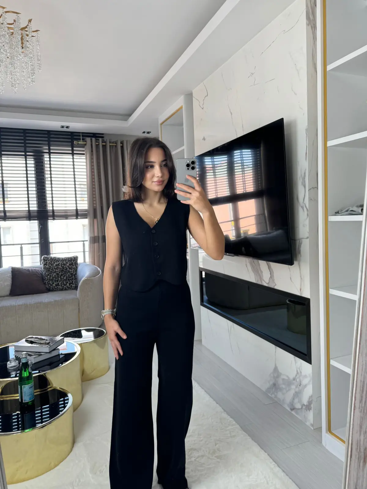 YELEKLİ TRİKO TAKIM SİYAH RENK