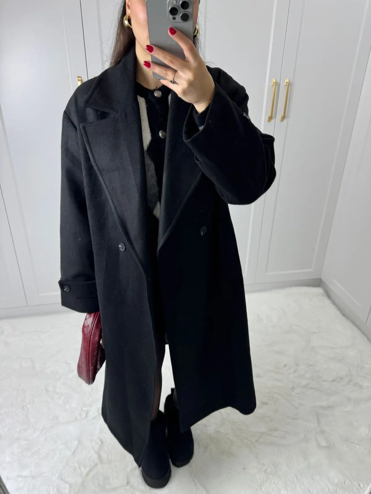 OVERSIZE KAŞE KABAN SİYAH RENK