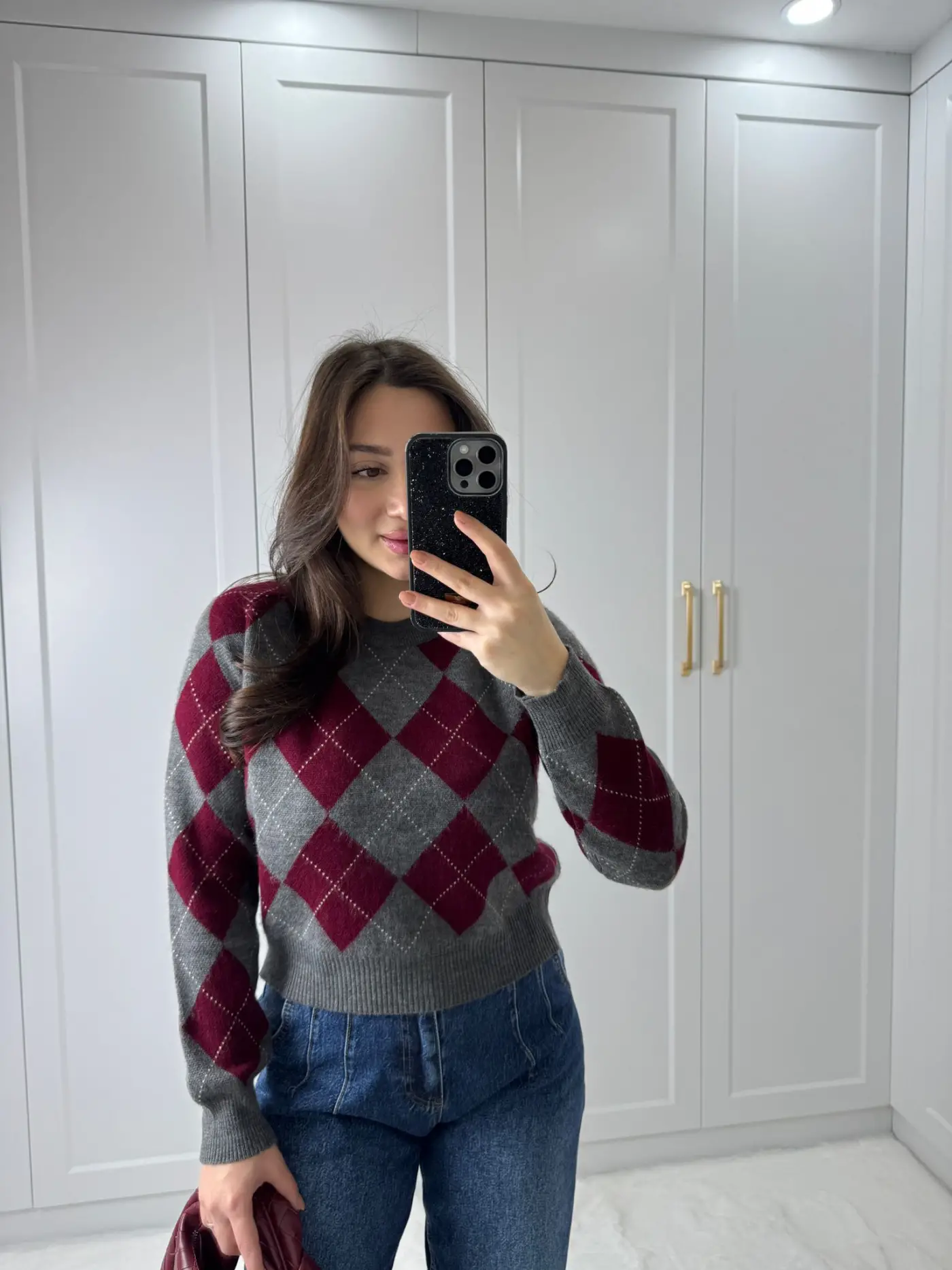  BAKLAVA DESENLİ GRİ-BORDO KAZAK